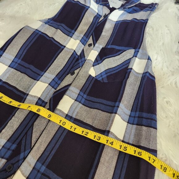 Rails Revolve Jordyn Plaid Long Button Up Shirt Vest Dress Size S Hi-low Blue - Picture 7 of 13